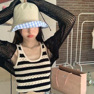 Striped Tank Top + Cut-out Light Cardigan