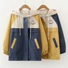 Hooded Printed Color Block Zip Jacket
