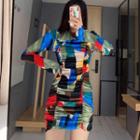 Long-sleeve Print Ruched Shaping Dress