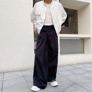 Tie Waist Wide Leg Pants Black - One Size