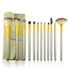 Set Of 12: Wooden Handle Makeup Brush As Shown In Figure - One Size