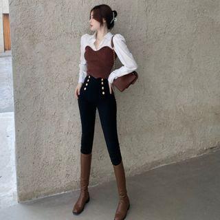 Mock Two-piece Shirt / Double Breasted Skinny Pants