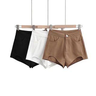 High-waist Plain Cutout Hem Shorts