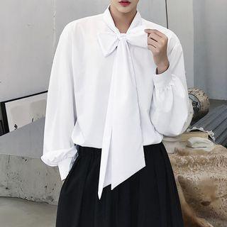 Bow Accent Lantern-sleeve Shirt