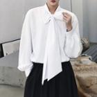 Bow Accent Lantern-sleeve Shirt