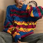 Oversized Printed Striped Sweater Stripes - Multicolor - One Size