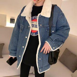Lapel Denim Furry Jacket Blue - One Size