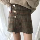Buttoned Houndstooth A-line Skirt