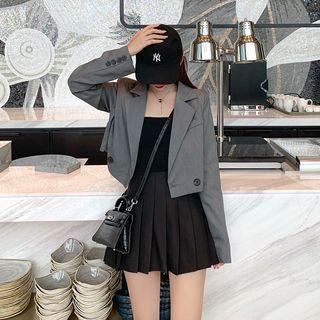Double Breasted Cropped Blazer / A-line Mini Pleated Skirt