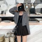 Double Breasted Cropped Blazer / A-line Mini Pleated Skirt
