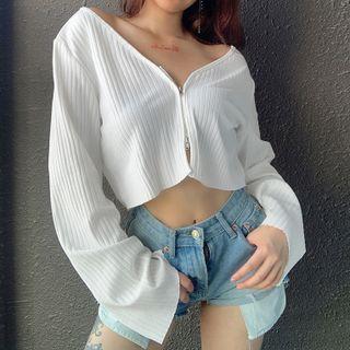 V-neck Cropped Zip Cardigan