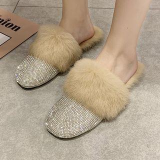 Rhinestone Furry Mules