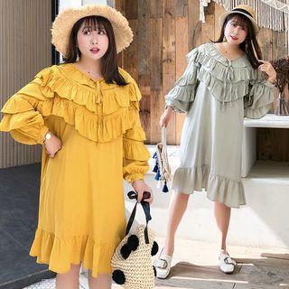 Ruffle Long-sleeve Shift Dress