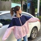 Color-block Loose-fit Hooded Jacket Pink - One Size