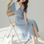 Short-sleeve Button-up Midi Collared Dress