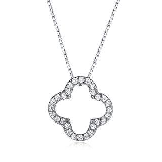 925 Sterling Silver Rhinestone Clover Necklace
