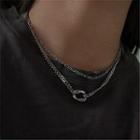 Geometric Pendant Layered Chain Necklace Silver - One Size