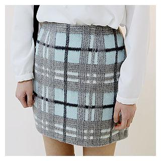 Band-waist Plaid Pencil Skirt