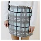 Band-waist Plaid Pencil Skirt