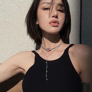Rhinestone Layered Alloy Choker Silver - One Size