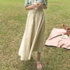 Band-waist Flare Linen Blend Skirt