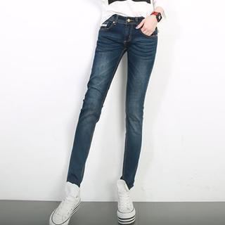 Contrast-trim Washed Jeans