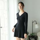 Half-placket Seam-detail Knit Dress Black - One Size
