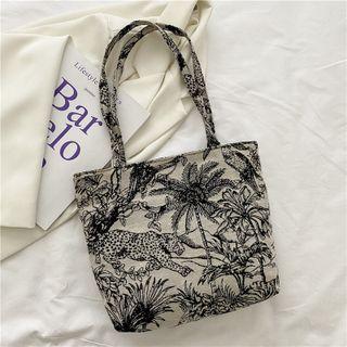 Print Canvas Tote Bag Black - One Size