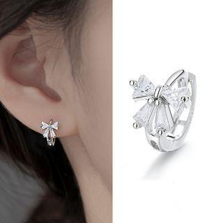 Rhinestone Bow Hoop Earring 1 Pc - Silver - One Size