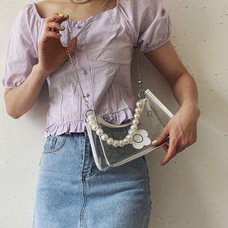 Faux Pearl Pvc Crossbody Bag