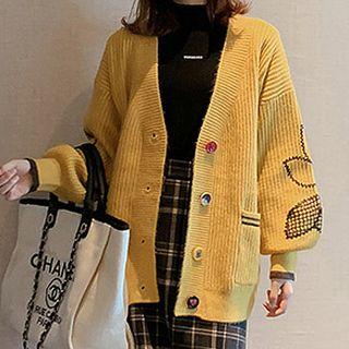 Embroidered Rib Knit Cardigan