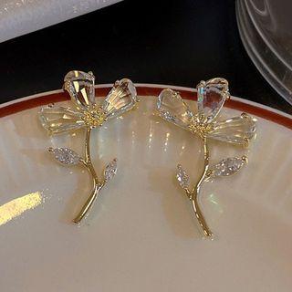 Rhinestone Flower Drop Earring Silver Earring - Gold - One Size