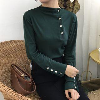 Mock-neck Button Detail Long-sleeve T-shirt