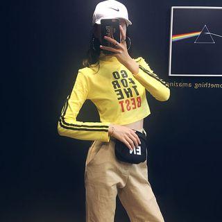 Striped Lettering Crop T-shirt