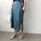 Slit-hem Linen Blend H-line Long Skirt