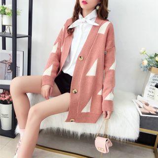 Triangle Patterned V-neck Patterned Cardigan