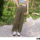 Contrast Belted Straight-cut Casual Pants