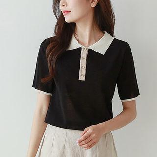 Contrast-collar Knit Polo Shirt