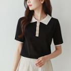 Contrast-collar Knit Polo Shirt