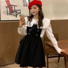 Long-sleeve Sailor-collar Shirt / Button-up Mini Overall Dress