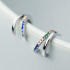 925 Sterling Silver Rhinestone Layered Earring 1 Pair - Silver - One Size