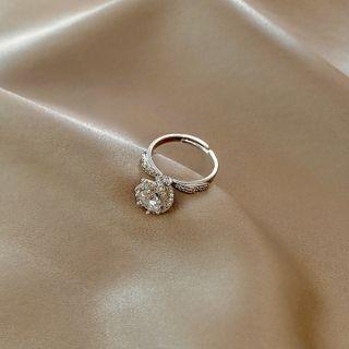 Rhinestone Alloy Open Ring J534 - 1 Pc - Silver - One Size