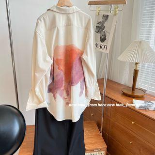 Long-sleeve Tie-dyed Loose-fit Shirt Almond - One Size