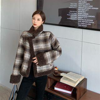 Faux Shearling Plaid Woolen Jacket