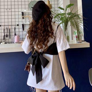 Set:loose-fit Short Sleeve Plain T-shirt + Camisole Top