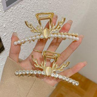 Deer Horn Faux Pearl Hair Clamp (various Designs) / Set