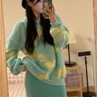 Tie-dyed Faux Shearling Hoodie / Midi Knit Skirt