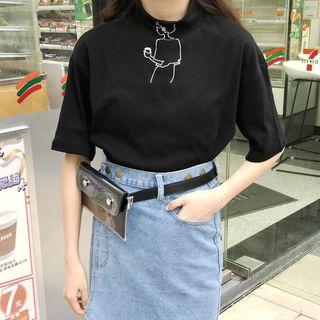 Print Mock-neck Short-sleeve Top