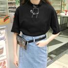 Print Mock-neck Short-sleeve Top