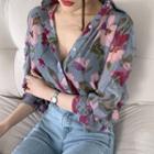 Long-sleeve Floral Chiffon Buttoned Blouse
